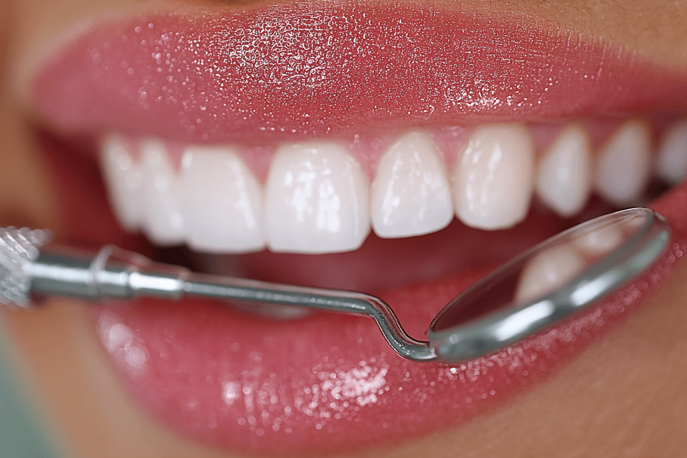 Bright smile after dental cleaning and whitening